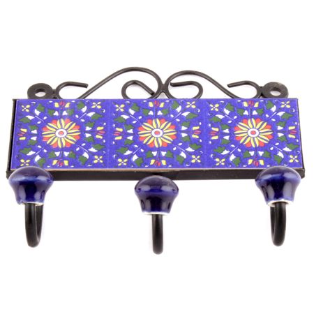 Navy Blue Yellow Sun Flower Tiles Hooks 